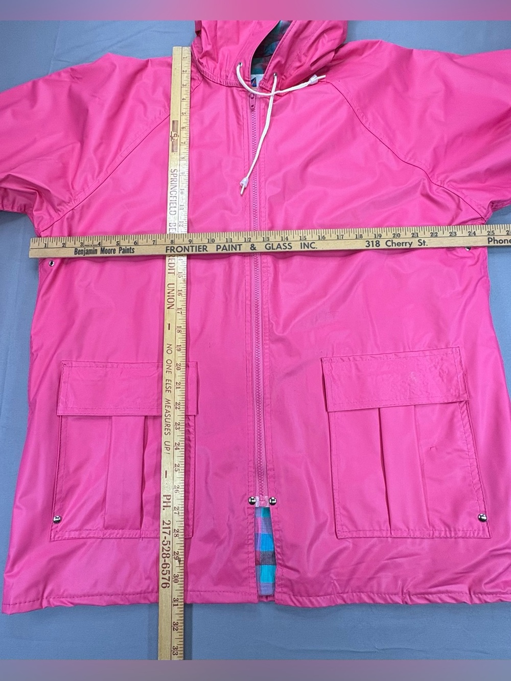 Misty Harbor Lined Rain Jacket Women's Large Pink Mid Length Hooded Coat Slicker - Picture 8 of 11